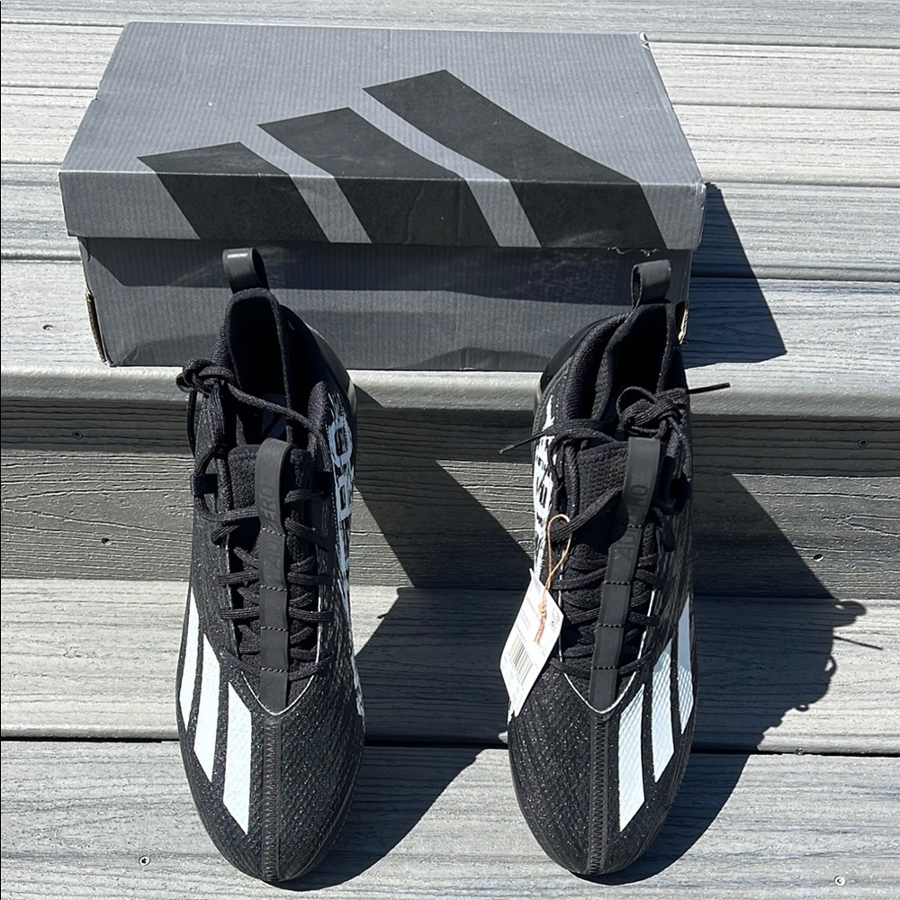 NWT Adidas Men's Adizero Scorch football cleats in black and white. Size 13 - Picture 3 of 7